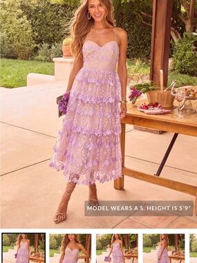 Vici Lavender Floral Lace Midi Dress